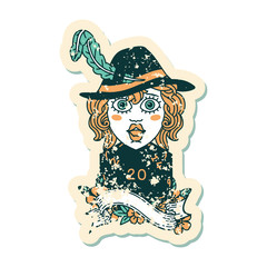 human bard with natural 20 dice roll illustration