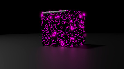 purple glowing cube on black background wallpaper