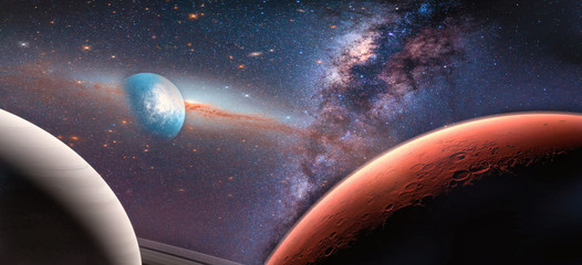Landscape galaxy, Planet and Earth view from space with Milky way galaxy. (Elements of this image furnished by NASA)