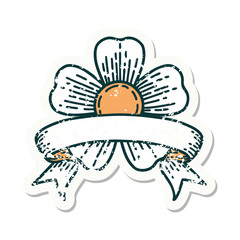 grunge sticker with banner of a flower