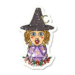 human witch with natural twenty dice roll grunge sticker
