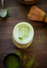 Still life of a Matcha tea latte