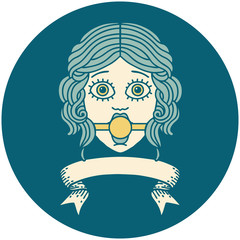 icon with banner of female face with ball gag