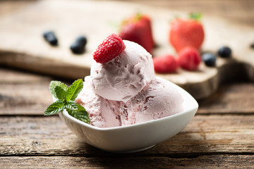 Delicious bowl of strawberry ice cream