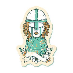 crying human fighter with natural one D20 roll illustration