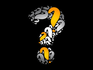 Question mark cloud formed from many question marks collage, business concept background