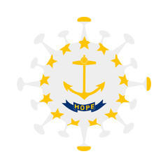 Flag of Rhode Island in virus shape. Us state sign. Vector illustration.