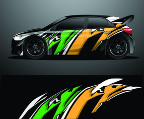 Fototapeta premium Rally car decal graphic wrap vector, abstract background