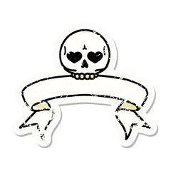 grunge sticker with banner of a skull