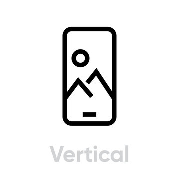 Vertical Image on Phone Camera icon. Editable line vector.