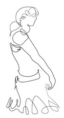 One continuous line drawing of woman walking alone.
illustration of walking young woman pose.
