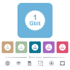 1 Gbit guarantee sticker flat icons on color rounded square backgrounds