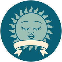 icon with banner of a sun with face