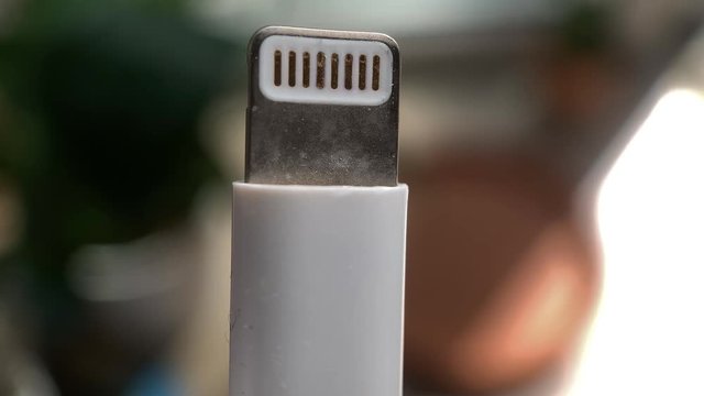 Lightening USB cable male macro closeup