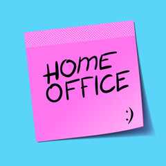 Home office, written on pink post it. Stay home. Work at home awareness social media campaign coronavirus prevention, self isolation. Vector illustration