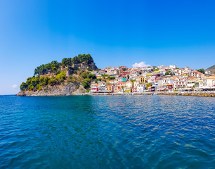 parga city greek summer tourist resort houses colors