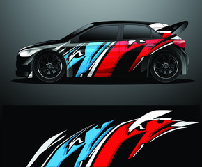 Fototapeta premium Rally car decal graphic wrap vector, abstract background