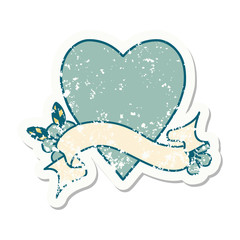 grunge sticker with banner of a heart