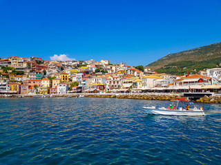 Fototapeta na wymiar parga city greek summer tourist resort houses colors