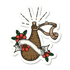 sticker of tattoo style old leather water flask