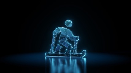 Fototapeta na wymiar 3d rendering wireframe neon glowing symbol of skiing nordic on black background with reflection