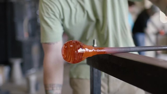 Glass Blowing Demonstration Orange Blown Art Class Instructor Float Ball