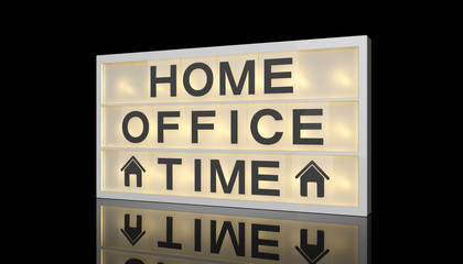 3d rendering of a LED lightbox with text home office time