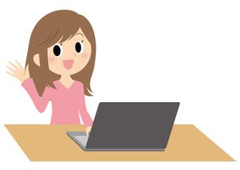 リモートワークの女性のイラスト