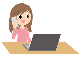 リモートワークの女性のイラスト