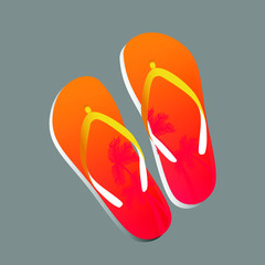 Beach slippers with palms on gray background. Vector element for invitation flyer, promotion stickers, web banner and poster design. Isolated.