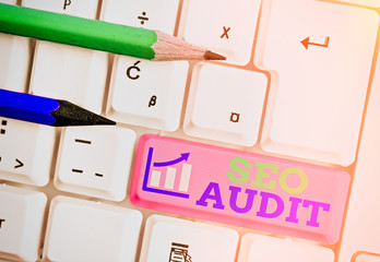 Conceptual hand writing showing Seo Audit. Concept meaning Search Engine Optimization validating...