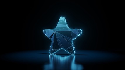 3d rendering wireframe neon glowing symbol of star on black background with reflection
