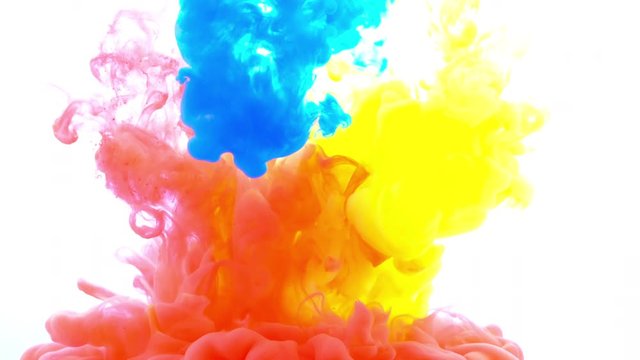 4K, Colorful drops in water, abstract color mix, paint splash on water ,4K footage,


