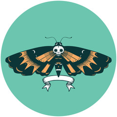 icon with banner of a deaths head moth