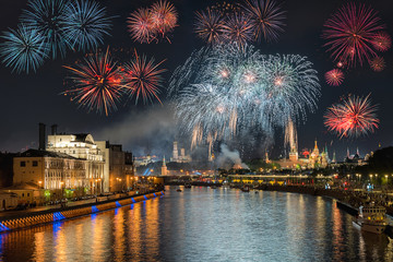 Firework in Moscow in honor of the victory over the Great war on 9th May 2019.