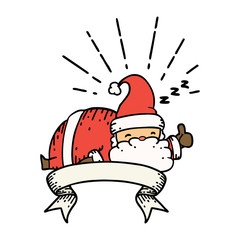 banner with tattoo style santa claus christmas character sleeping