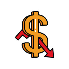 money symbol and descending arrow icon, line and fill style