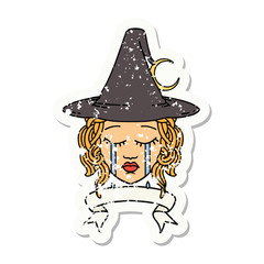 crying human witch with banner illustration