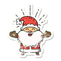 grunge sticker of tattoo style happy santa claus christmas character