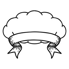 black linework tattoo with banner of a cloud a grey cloud
