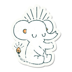 grunge sticker of tattoo style cute elephant