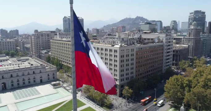Aerial view of Palacio la Moneda in the historic center of Santiago de Chile. 4K.