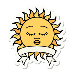 tattoo sticker with banner of a sun with face