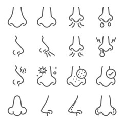 Nose icon set vector illustration. Contains such icon as Nose surgery, acne, sneeze, virus, allergy and more. Expanded Stroke
