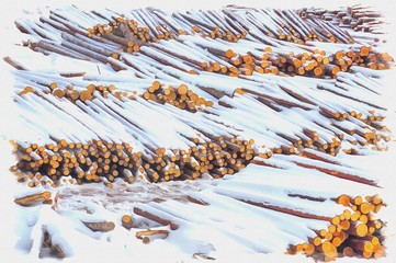 Murmansk. Woodworking plant. Imitation of a picture. Oil paint. Illustration