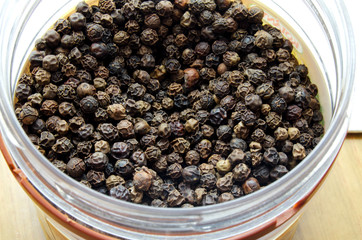Black pepper peas in a plastic jar