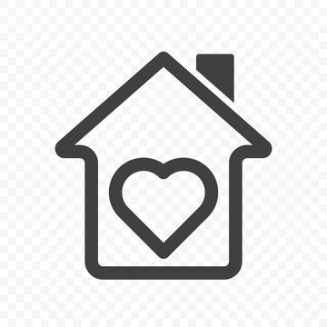 Home icon. Image of a house with a chimney. The heart is inscribed inside the house. The symbol of the home. Isolated vector on a transparent background.
