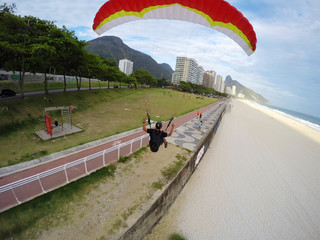 Extreme paraglider point of over Rio de Janeiro