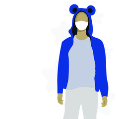 Girl in a protective mask on a white background. Vector image of an epidemic virus.