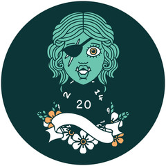 half orc rogue with natural twenty dice roll icon